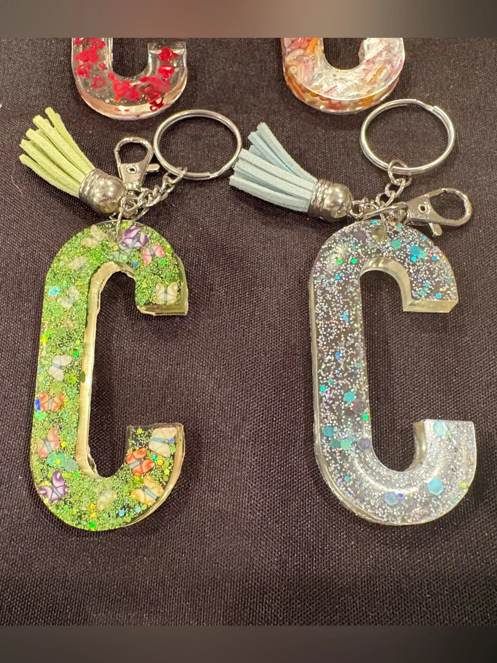 Resin Initial 'C' Keychains - Assorted Colors